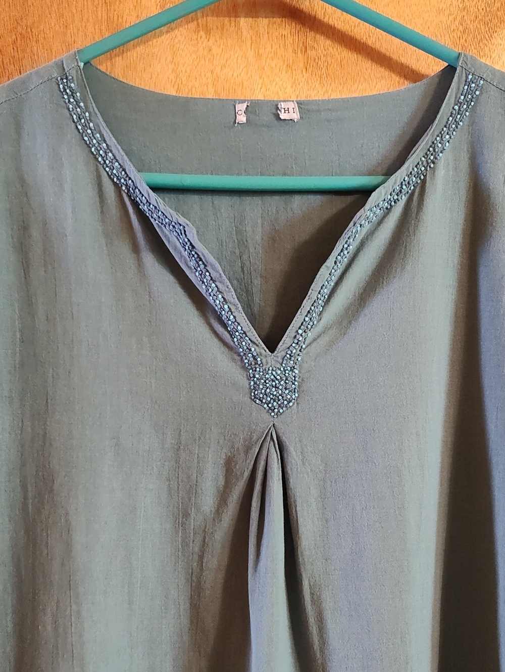 Coyuchi Organic Cotton Split Neck Tunic Twilight Blue Embroidery XL *See Meas. - Picture 3 of 15